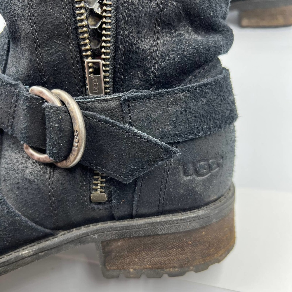 UGG Silva Black Snake Gusset Full Zip Suede Leather Heeled Lined Women's Size 8 - Picture 7 of 7